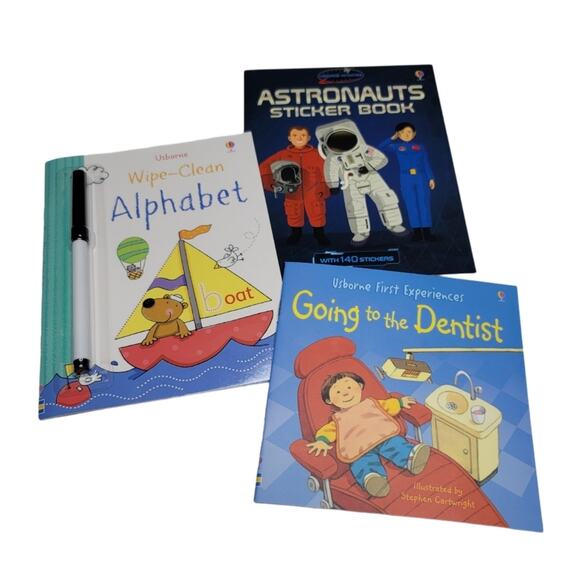 Usborne Kids Books Lot of 3 Wipe Clean Alphabet Dentist Astronauts Sticker - Picture 1 of 7
